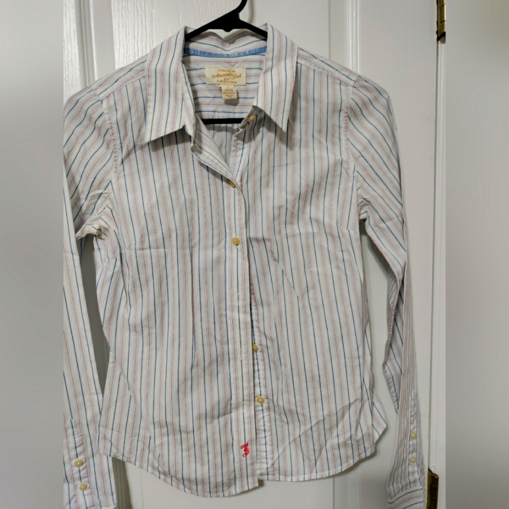 Abercrombie & Fitch button up shirt white with pink and blue stripes